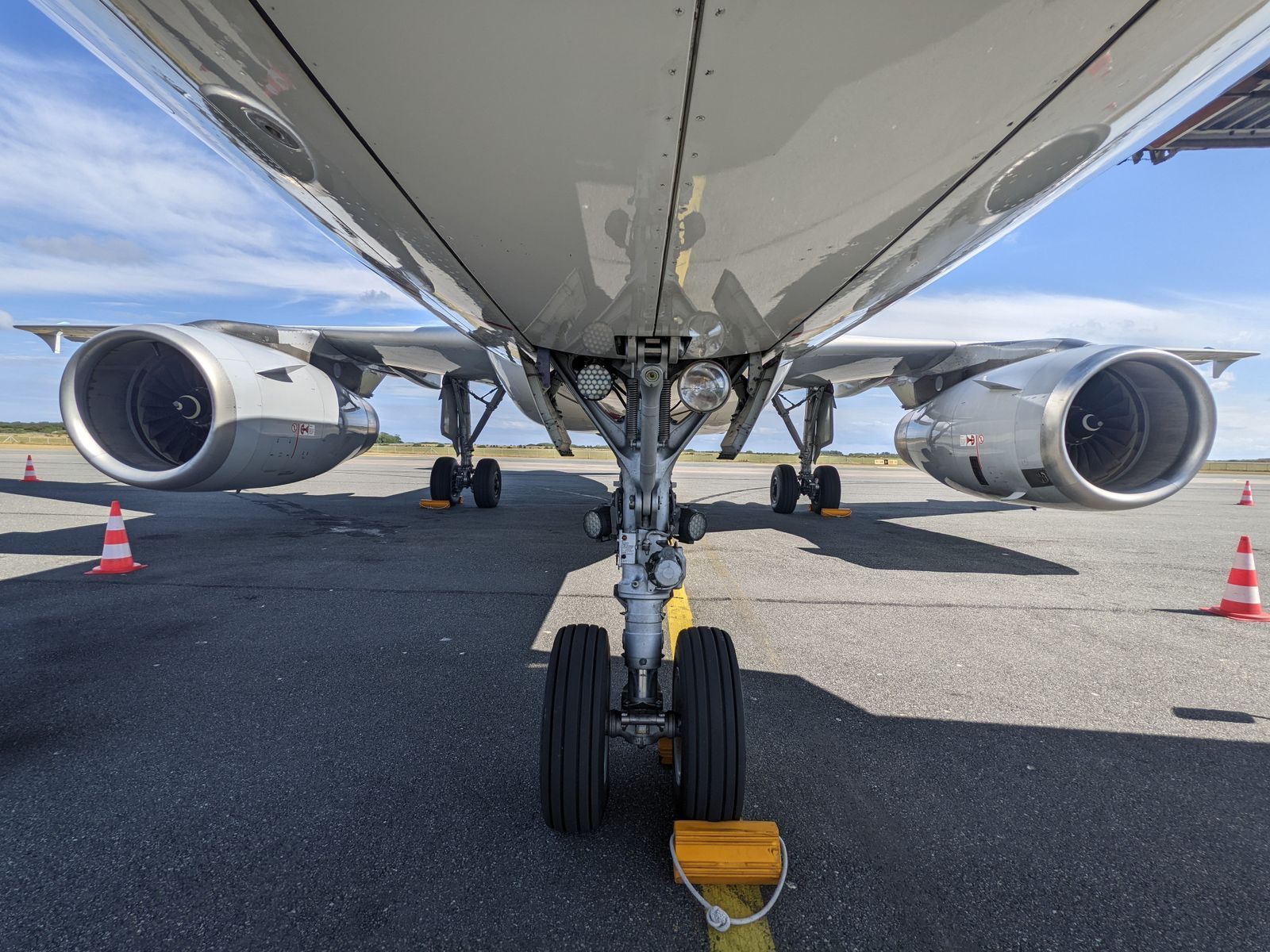 Aircraft being loaded on a night ramp